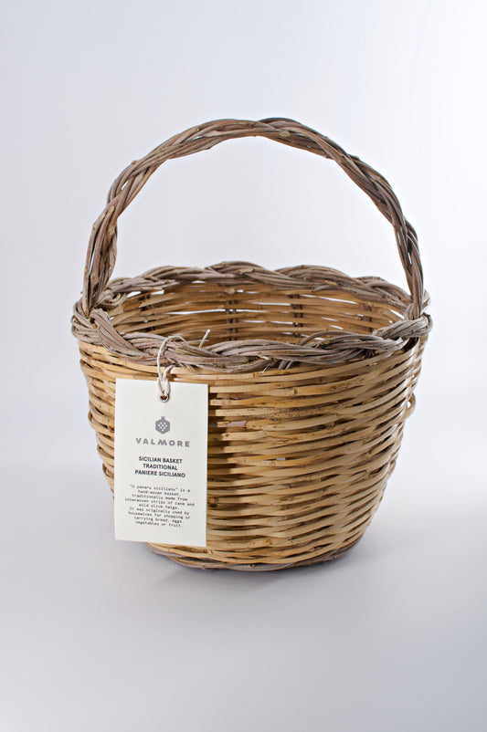 Traditional Sicilian Basket Panaru with handle (D 26cm)