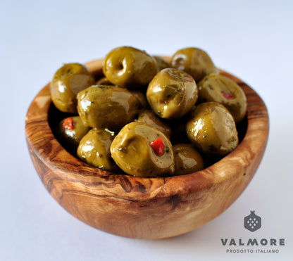 Olive verdi Nocellara del Belice schiacciate condite in olio extra vergine di oliva, 500g